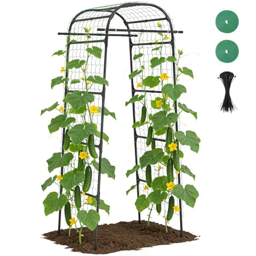 Suteck Garden Arch Cucumber Trellis, 85" Metal Arbor with Nylon Net - size: 32.6x47.2x84.6"