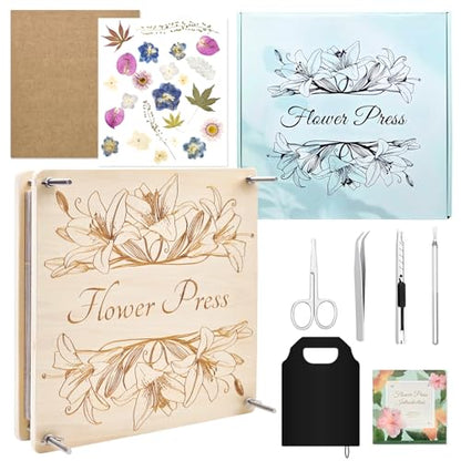 GTQYYF Flower Press Kit 11" x 11" Large Wooden Flower Presser, 10-Layer Flower Pressing Kit for Adults & Teens, DIY Wedding Bouquet Preservation, Dried Flower Art, Pressed Flower & Leaf Crafts