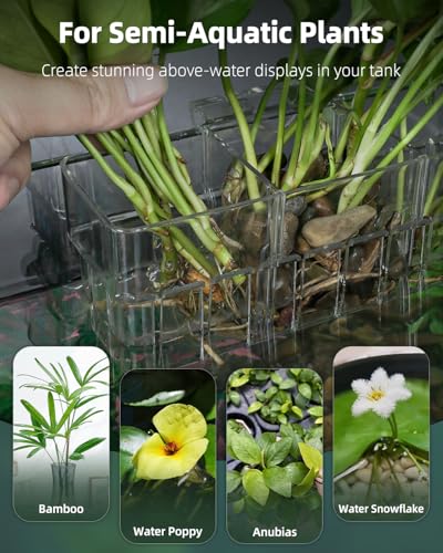 Pawfly Clear Acrylic Aquarium Plant Holder for Fish Tanks, 3 Slots Top Hanging Fish Tank Planting Holder with Hook, Adjustable Aquarium Planter Cup, Plant Pot for Water Feature Decoration - size: 1 Pcs