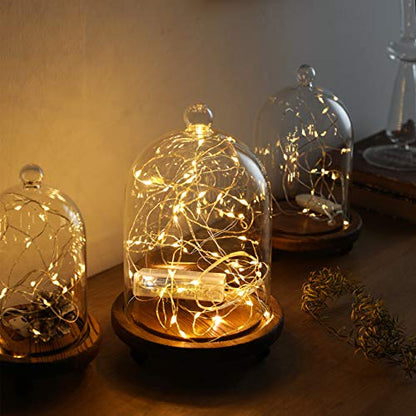 KMwares 3pcs Glass Bell Shape Dome Set (5.7"/4.9"/4.3") | Cloche Display with Wood Base | Empty Domes, Not Included Decorations