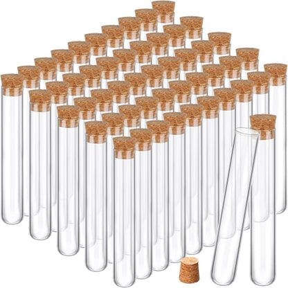 Thyle Glass Test Tubes with Cork Clear Stoppers Round Bottom Lab Test Alcohol Tampons Glass Tubes Container Vials for Plants Scientific Experiments Candy Storage Party Favors (50pcs,15 * 100mm/13ml) - size: 15*100mm/13ml