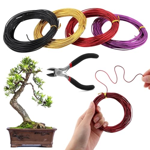 Bonsai Wire for Bonzai Trees,1.5mm x 10m/roll Aluminum Bonsai-Training Wires with Hand Plier Cutter,Adjustable Easy to Bend Anodized-Wires for Bonsai-Tree Training DIY Tools(4roll) - color: 4roll