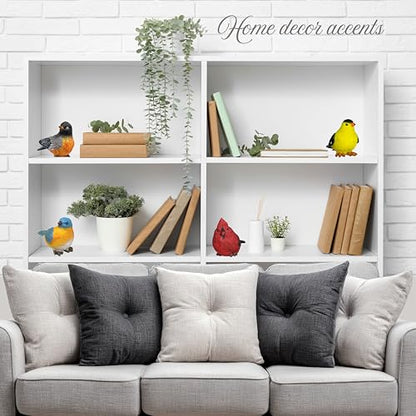 Songbird Garden Figurines Set of 4 – Cardinal, Bluebird, Goldfinch & Robin – Decorative Bird Statues for Home Décor, Spring Decorations, Crafting, Shelf Table Display – 3.75" W x 3" H - size: 4 pack