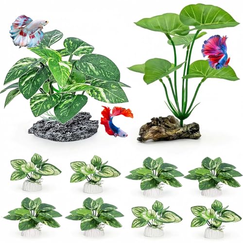 10 PCS Aquarium Decorations Silk Aquarium Plants Betta Fish Tank Decor - color: D（green 10 Pack）