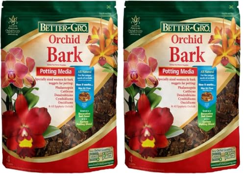 Better-Gro Orchid Bark-Premium Grade Orchid Potting Medium for Potting,Repotting,Root Development,and Water Retention,Ideal for Phalaenopsis,Epiphytic Orchids,and Tropical Plants-4 Quarts,(Pack of 2) - size: 4 Quarts (Pack of 2)
