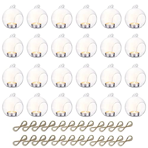 NUPTIO Hanging Glass Candle Holders, Set of 24 Globe Tealight Holders - size: 3.15 inches