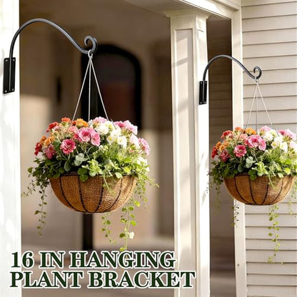 Heavy Duty 12 Inch Plant Hangers Bracket Outdoor Bird Feeder Hanger | 60LBS Capacity, Rust-Proof Metal Wall Hook, Enhanced 6-Hole Base, For Hanging Plants, Bird Feeder, Wind Chime, Flower Baskets - size: 16in-1Pack