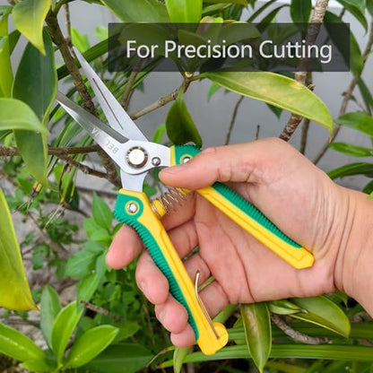 Gardening Scissors Hand Pruner Pruning Shear with Straight Stainless Steel Blades, Flower Cutter Garden Clippers, 8.1 Inch (Green) - color: Green