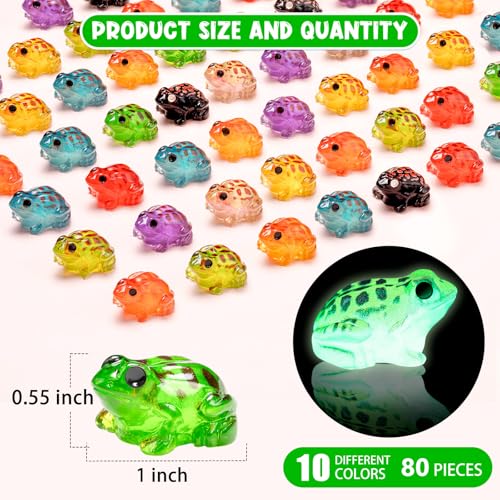 40PCS Luminous Mini Resin Frog 10 Colors Tiny Frog for Craft