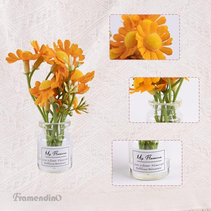 Framendino, 6 Pack Mini Daisy Flower Ornament Cute Artificial Miniature Flowers Glass Vase Decorations for Car Dashboard Interior Decor
