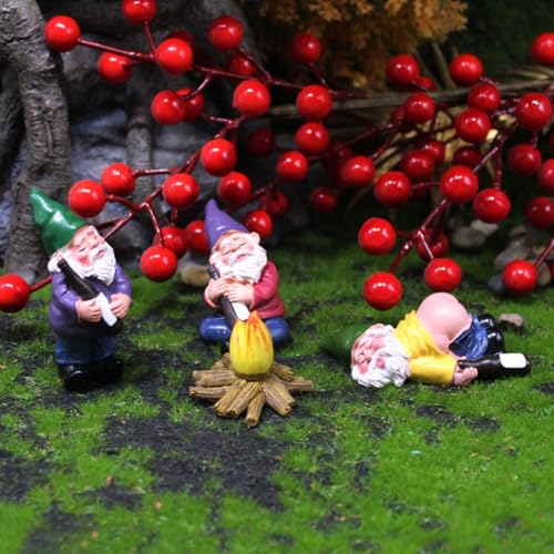 Miniature Garden Gnome Set with Campfire, 4 Piece Outdoor Indoor Decorative Resin Figurines, Sleeping Dwarfs for Yard Patio Lawn, 1.18-2.72 Inch - color: 4 Pcs Gnomes Campfire Set