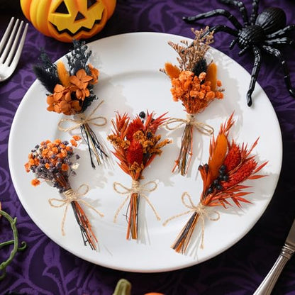 12/24 PCS Charming Dried Flowers Bouquet for Vase Various Dried Wildflowers with Stems Mini Handmade Wildflowers Natural Real Flowers Bulk Flowers Craft (Orange Soul, 12PCS) - color: Orange Soul