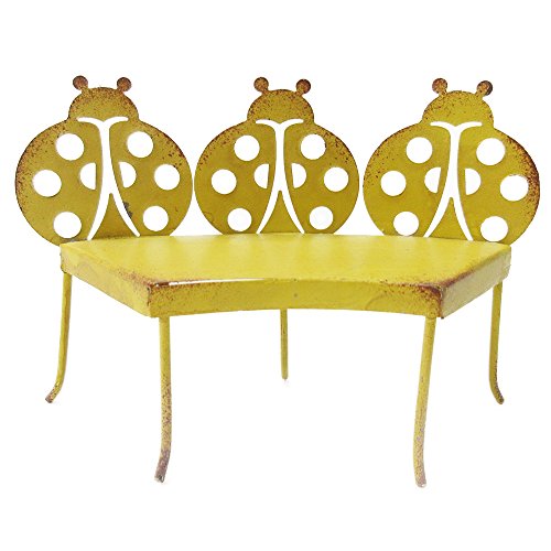 Pacific Giftware Enchanted Garden Lady Bug Metal Bench Mini Fairy Garden Decorative Accessory 4.8 Inch L