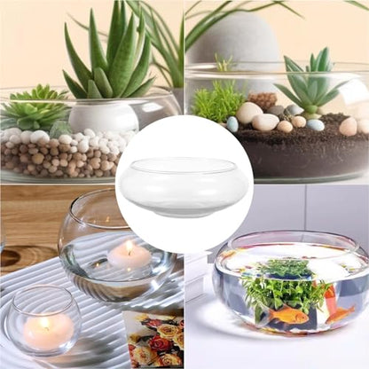 2 PCS Round Glass Vase Bowl, 6"/ 8" Wide Mouth Clear Glass Fish Bowls, Lotus Bowl, Succulent Planters, Hydroponic Planter Floral Decor Centerpieces for Home Decoration (2PCS)