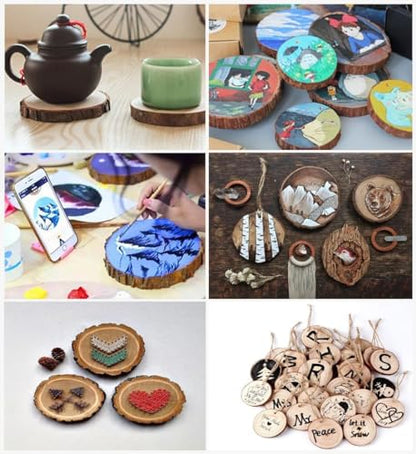 30pcs Wood Slices, BetterJonny 2.75-3.15 inch Undrilled Wooden Circles Predrilled with Hole Natural Wood Ornaments with 10 Meters Jute Rope for Arts DIY Craft - size: 30 Pcs (2.75-3.15 inch)