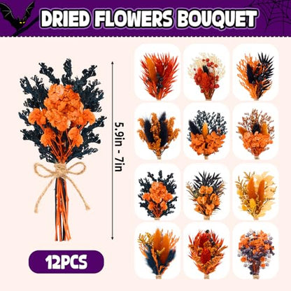 12/24 PCS Charming Dried Flowers Bouquet for Vase Various Dried Wildflowers with Stems Mini Handmade Wildflowers Natural Real Flowers Bulk Flowers Craft (Orange Soul, 12PCS) - color: Orange Soul
