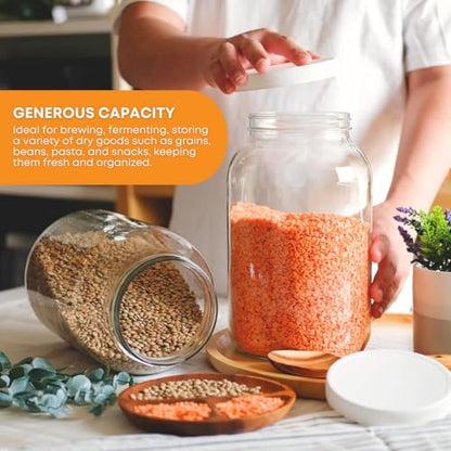 1 Gallon Glass Jar with Lid | Wide Mouth Food Storage and Fermentation Jar | Heavy-duty Glass Jars with Lids for kombucha, pickling and dry goods | Large Glass Jar with Lid has a reusable plastic cap - size: 1 Pack