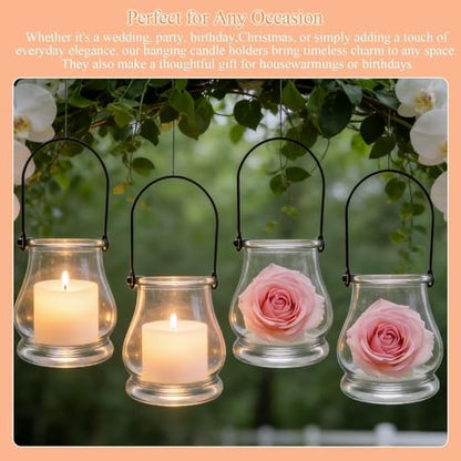 4PCS Hanging Candle Holder for for Wedding,Glass Tea Lights Candles Holders | Clear Terrarium Containers Small Glass Globes Ornament Votive Candleholders for Party Celebration Decoration
