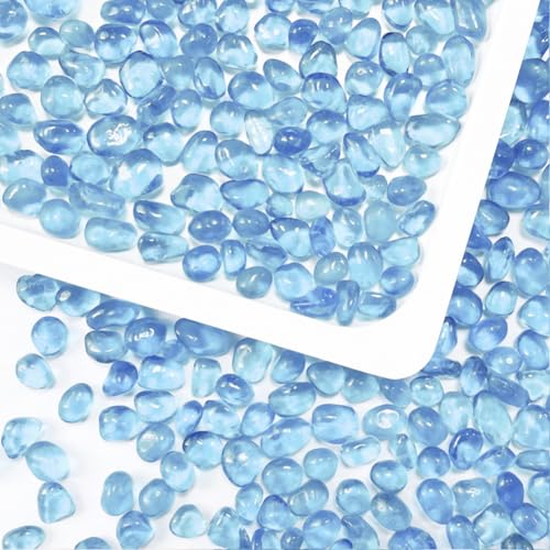 0.89LB Light Blue Aquarium Glass Stones Sea Glass Pebbles Fish Tanks Decorations Aquarium Gravel Fish Tank Rocks, Glass Gems Stones Beads Pebbles Rock Sand for Vase Filler Fish Turtle Tank Decorations - color: Light Blue