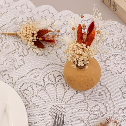 xin's convey Mini Dried Flower Bouquet Set of 6, Groom's and Best Man's Boutonnieres, Dried Flower Gift Box, Boho Wedding Plate Decoration, Birthday Cake Arrangement (Terracotta) - color: Terracotta