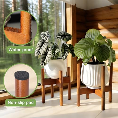 Vigordream Plant Stand Indoor, 2 Height Displays Wood Plant Holder | Mid Century Modern Tall Planter Stands, Corner Single Flower Stand for Balcony, Living Room, Garden Patio Fit 5-10 Inch Pots - size: 10 Inch