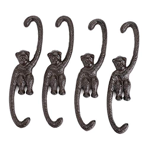 OwnMy Set of 4 Heavy Duty Cast Iron S Monkey Hooks Gorilla Hooks, 8 Inch | Decorative Monkey Hooks Picture Hangers, S Hooks for Hanging Plants Planters, Metal Hanging Bracket for Garden Indoor Outdoor