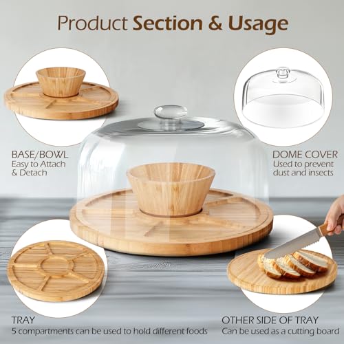 MASTERTOP 6 IN 1 Wooden Cake Stand with Lid