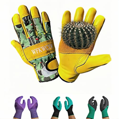 Cow Leather Adjustable Thorn Proof Gardening Gloves - color: Yellow-green, size: Small
