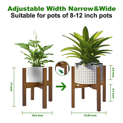 Rnined Adjustable Plant Stand Indoor,Bamboo Mid Century Modern Plants Stands, Stable Plant Holder,Fit 8 9 10 11 12 inch Pots (Pot & Plant Not Included) (Pack of 20) - color: walnut, size: 8-12in (Pack of 20)