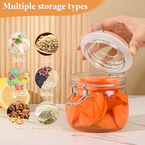 Airtight Glass Jars with Lids,17 oz Glass Storage Containers with Lids Set of 6,Small Mason Jars with Clamp Airtight Lid and Silicone Gasket,Used for Food Storage and Pickling