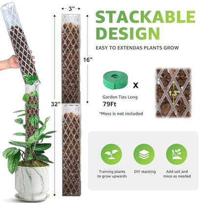 2 Pack 16 Inch Plastic Moss Poles for Climbing Plants D Shaped Moss Pole | Work with Sphagnum Moss Sticks for Indoor Plants, Moss Pole Monstera Plant Support,with Garden Ties - size: 2 PACK