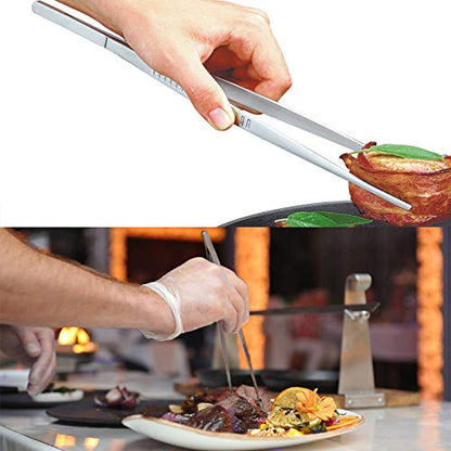 2 Pcs 12-Inch Fine Tweezer Tongs,Extra-Long Stainless Steel Tweezers Tongs - color: Silver