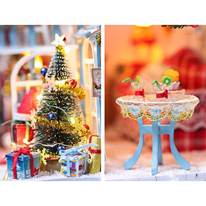 GuDoQi DIY Miniature Dollhouse Kit, Tiny House kit with Music, Miniature House Kit 1:24 Scale, Great Handmade Crafts Gift for Birthday, Christmas Night - color: Christmas Night