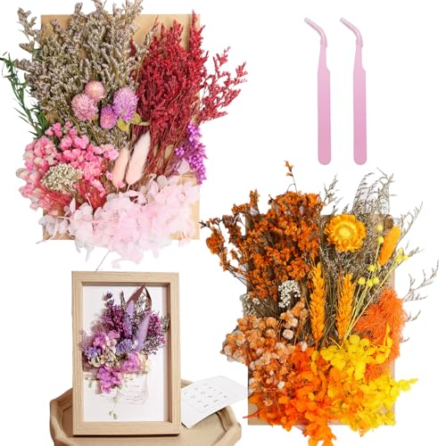 2 Pack Real Dried Flowers for Resin, Natural Pressed Flowers | Natural mixed dried flower pack with tweezers for DIY resin,crafts,& candles(Multicolor Orange). - color: Multicolor Orange