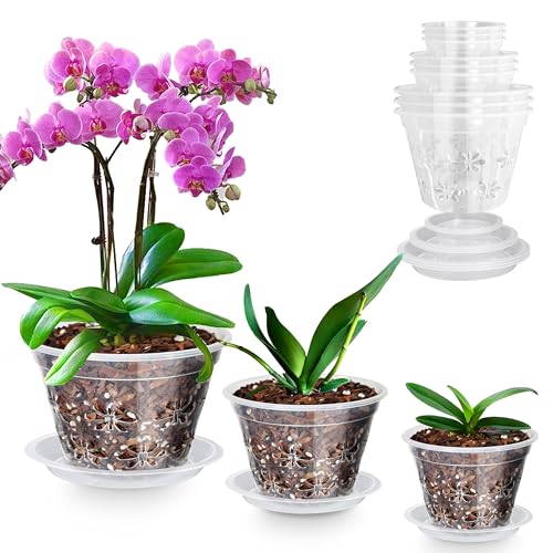 Orchid Pot 9 Pack 4 5 6 Inch, Orchid Pots with Holes & Saucers - Clear Plastic Pot for Repotting, Breathable Ventilation Planters for Phalaenopsis, Dendrobium & Oncidium Orchids (4/5/6 Inch) - color: Clear, size: 3 Each of 4'',5'',6''| 9pack