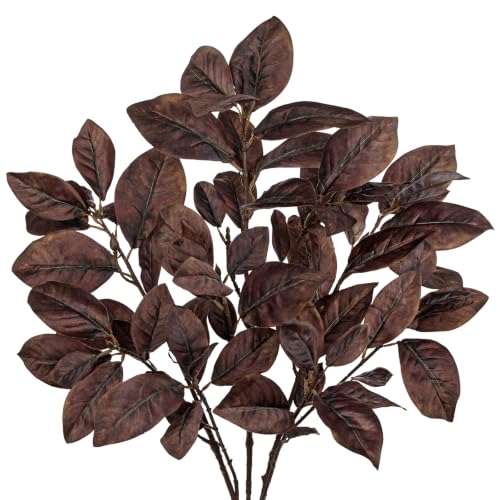 Briful 3 Pack Faux Magnolia Stems, 39.4 Inch for Tall Vase - color: Brown