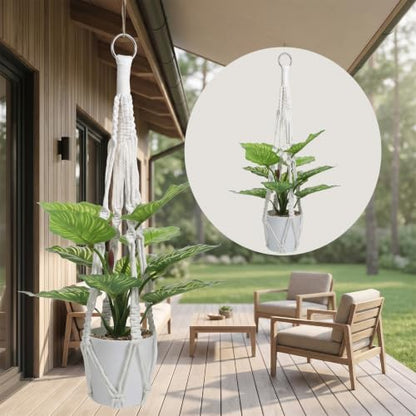 2Pack Macrame Plant Hangers, 20" Indoor Hanging Plant Holder | Hanging Planters Handmade Woven Cotton Sturdy Flower Pot Holder for Indoor Outdoor Boho Home Decor - White (Pot NOT Included)