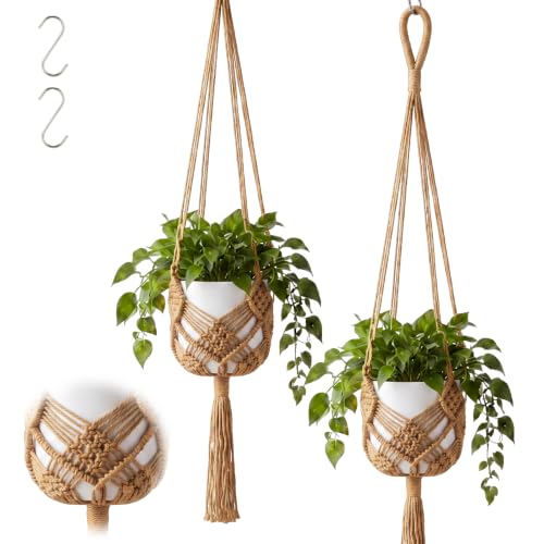 Shappy 2 Pack Boho Macrame Plant Hanger for Indoor | Large Hanging Planter Plant Holder Pot Hanger Hanging Basket Wall Planters, Plants Lover Gift for Indoor Garden - color: Jute Color, size: Style B