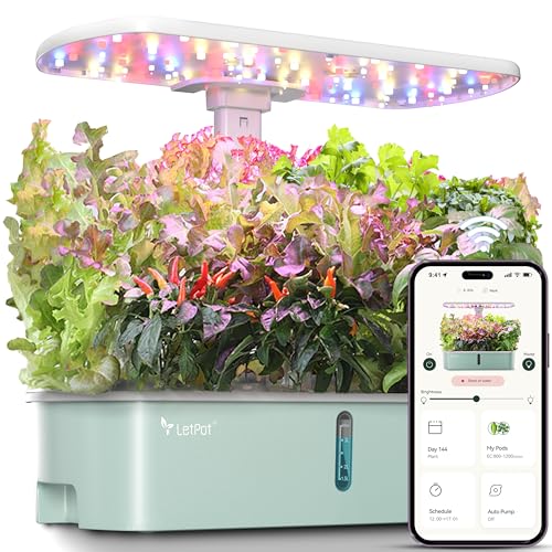 LetPot LPH-Air Hydroponics Growing System Kits, APP & WiFi Controlled Smart Indoor Garden with Adjustable 24W Grow Light Full Spectrum, 10 Pods Planter Indoor Gardening for Gifts, Kitchen, Vegetable | APP & WiFi Controlled, Adjustable 24W Grow Light Full