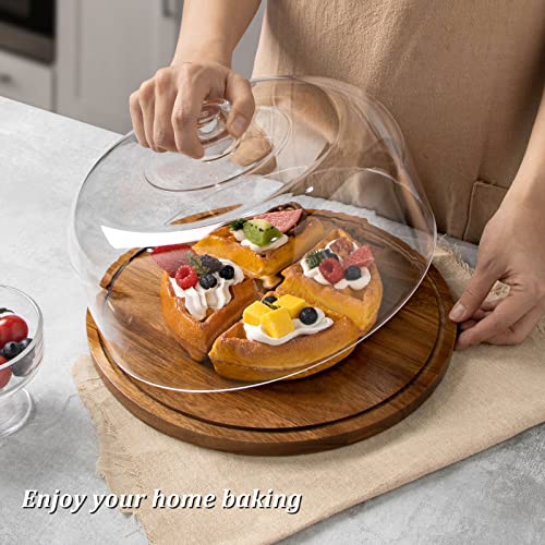 ANBOXIT Cake Stand with Dome Lid, Acacia Wood Cake Plate with Cover - size: Acrylic Dome - Flat