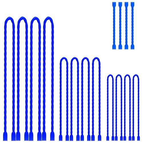 16Pcs 3-24inch Silicone Cable Ties Reusable Steel-Core Silicone Twist Cable Tie Straps for Bundling and Organizing Colorful Bendable Holder Strap for Indoor and Out All Purpose, Blue - color: Blue, size: 3-24 Inch