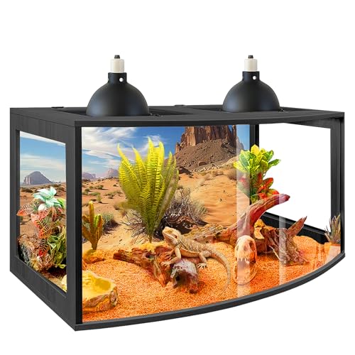 Bearded Dragon Tank, Curved Reptile Enclosure with 3-Side Clear Acrylic Panels, Spacious Lizard Tank with Metal Mesh Top and Lockable Door for Reptile Habitat (Black, 24" Length,24 Gallons) - color: Black, size: 24"Length,24 Gallons