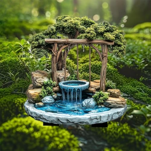 Wishing Well Waterfall Acrylic Garden Stake, Indoor and Outdoor Garden Acrylic Decoration, Idea Gift for Flower Potted Ornament and Landscape Beautification, Suitable for Courtyards and Lawn