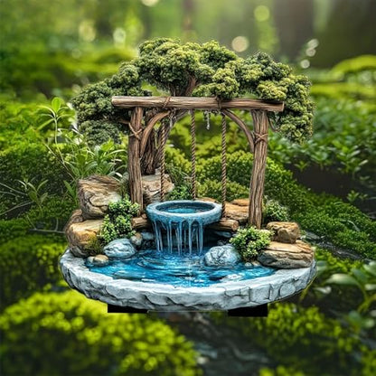 Wishing Well Waterfall Acrylic Garden Stake, Indoor and Outdoor Garden Acrylic Decoration, Idea Gift for Flower Potted Ornament and Landscape Beautification, Suitable for Courtyards and Lawn