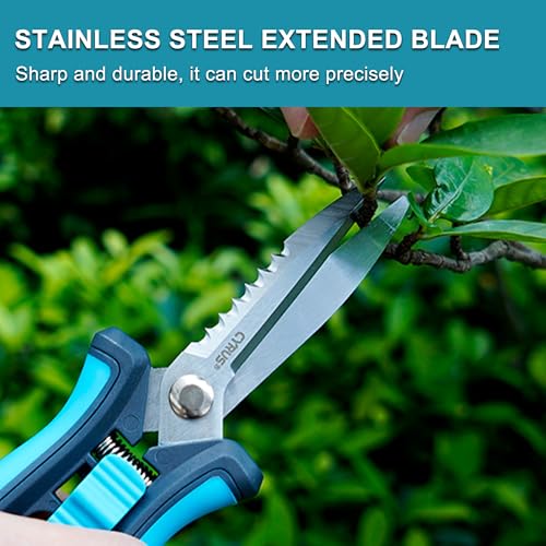 8 Inch Serrated Straight Pruning Snips Carbon Steel Floral Scissors Cutters | Extended Sharp Serrated Blades, Spring Rebound, Non-Slip Grips, For Garden, Hydroponics And Grow Tent Plant Care - style: Pruning Snip 2