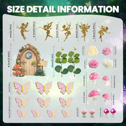 30 PCS Fairy Cake Toppers Fairy Garden Cake Decorations with Gold Fairies | Mushroom Door, Pink Butterfly Toppers, Foam Flowers for Girls Birthday Baby Shower Woodland Party Decor