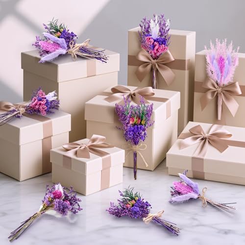 12/24 PCS Charming Dried Flowers Bouquet for Vase Various Dried Wildflowers with Stems Mini Handmade Wildflowers Natural Real Flowers Bulk Flowers Craft (Purple Series, 12 PCS) - color: Purple Series