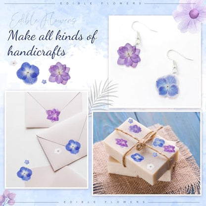 96 Pcs Pressed Edible Flowers, Blue, Flower Style | Natural Dried Flowers for Cake Topper Cupcake, Cocktails Garnish, Resin Jewelry DIY, Soap, Candle Making Art Crafts - color: Blue, style: Flower Style