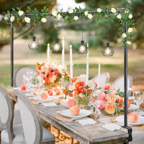 Antizz Over The Table Rod Stand with Clamps for Party Decoration Black | 31"-110'' Length 31"-64" Height Adjustable Table Balloon Arch Stand with Storage Bag Metal Decorating Rod for Table Hanging - color: Black