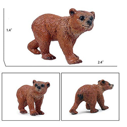 UANDME Grizzly Bear Toys Figurines Set, Plastic Forest Animal Bear Family Figures for Nature Science Learning, Realistic Woodland Creature Party Supplies Cake Toppers, Pack of 3
